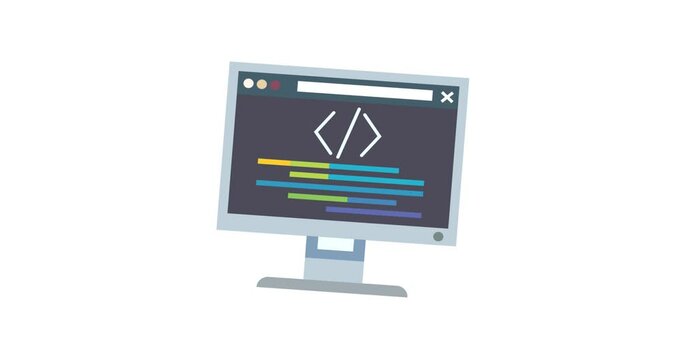 A clean animated icon symbolizing custom coding, typically featuring code brackets, a gear, or terminal screen. Ideal for illustrating web development, backend engineering, application building, or so