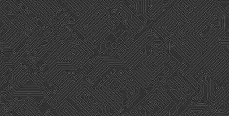 Seamless technology circuit board on black background.