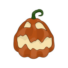 Halloween Pumpkin Funny and Cute on White Background. One of the Fall Holiday Symbol. Vector Illustration.