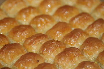 Freshly baked pastry treats in golden layers