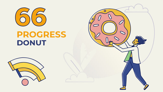 Person Lifting Giant Pink Donut 66 Progress Donut Infographic Illustration vector