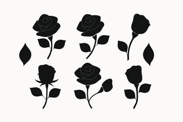 Silhouette Rose Flower Set Elegant Black and White Floral Illustrations