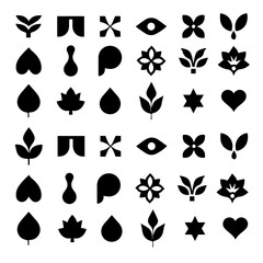 Icons, set of black silhouettes of black and white cats