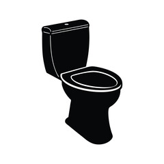 Isolated white ceramic toilet bowl with a clean, new seat for bathroom hygiene Simple flat black silhouette icon of a modern commode toilet bowl