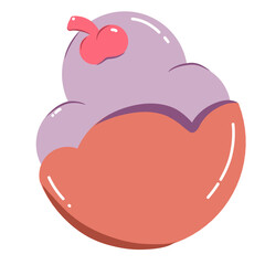 Cute ice cream sticker in a bowl with cherry 