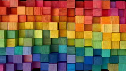 Vibrant Rainbow-Colored Cubes Arranged in a Grid Pattern