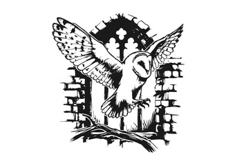 Obraz premium Barn Owl hand drawn sketch vector illustration