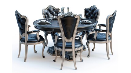 Luxury kitchen table set isolated on clean white background, featuring an elegant and fancy dining arrangement with premium utensils, plates, and glassware. This sophisticated setup is perfect 