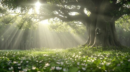 
the view in the garden is decorated with bright sunlight