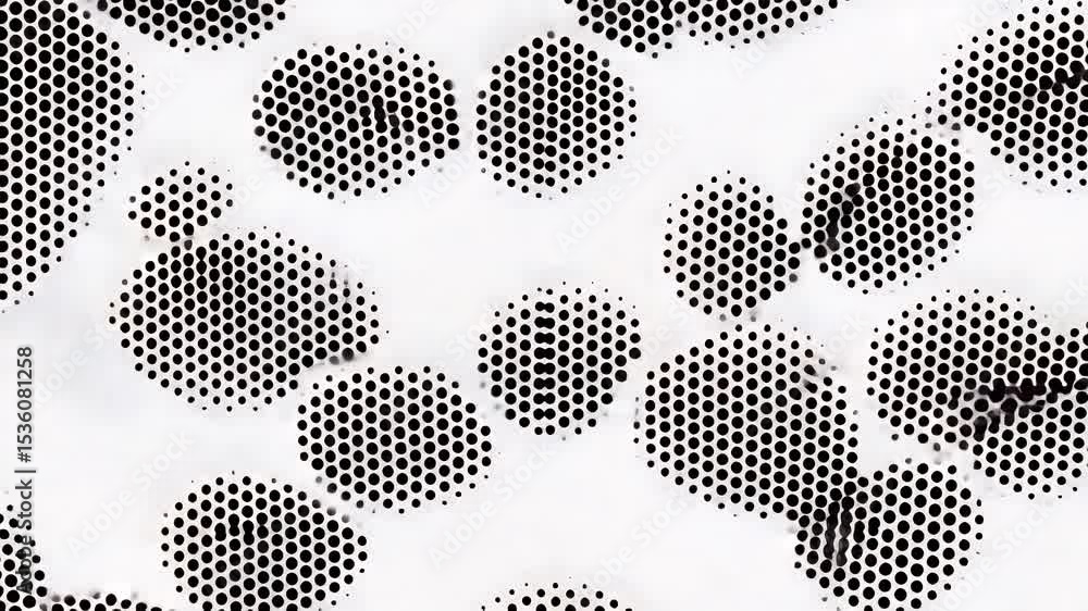 Poster cells outlined with dots, floating on a white background in an abstract pattern