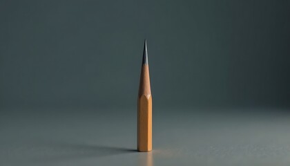 Standing pencil with sharp point on gray background studio shot education concept.