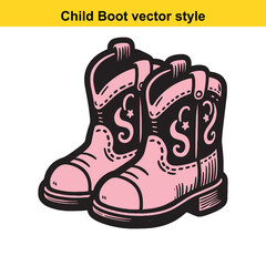 Western Style Child Cowboy Boot Illustration, Classic Kids' Rodeo Footwear in Rustic and Playful Colors

