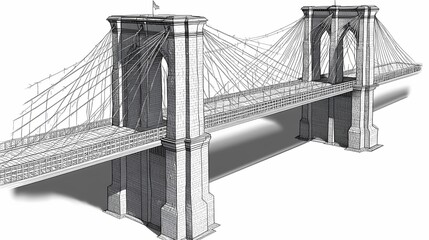 Fototapeta premium Detailed illustration of a suspension bridge.