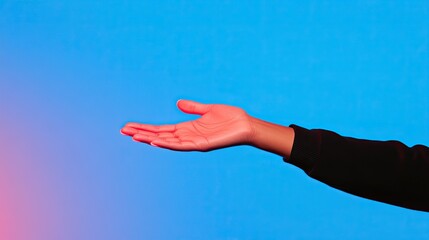 Open Hand Reaching Out Against a Vibrant Blue Background
