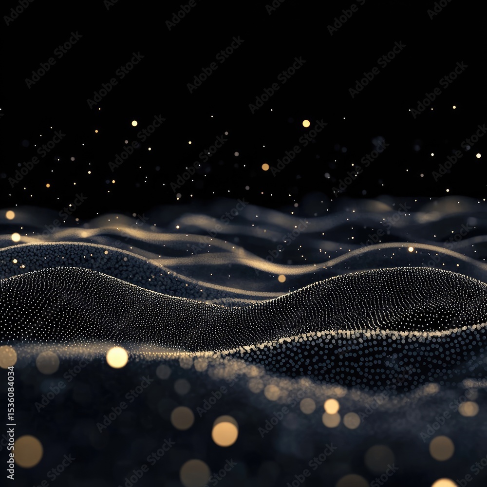 Poster abstract dark waves with glowing particles and fine texture