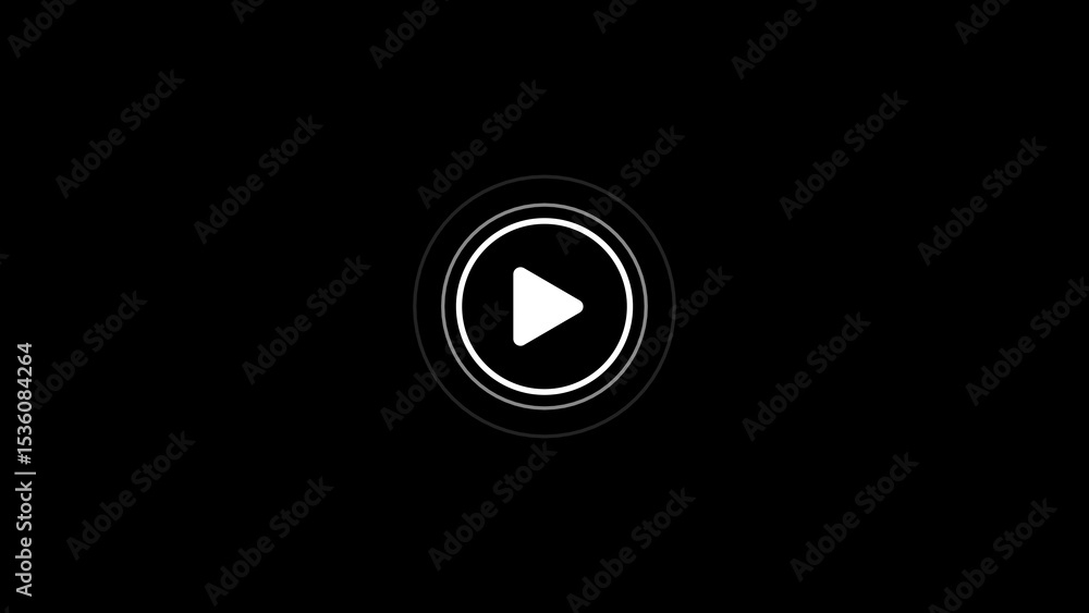 Poster minimalistic play button icon set on a black background in a clean and modern design for web or app 