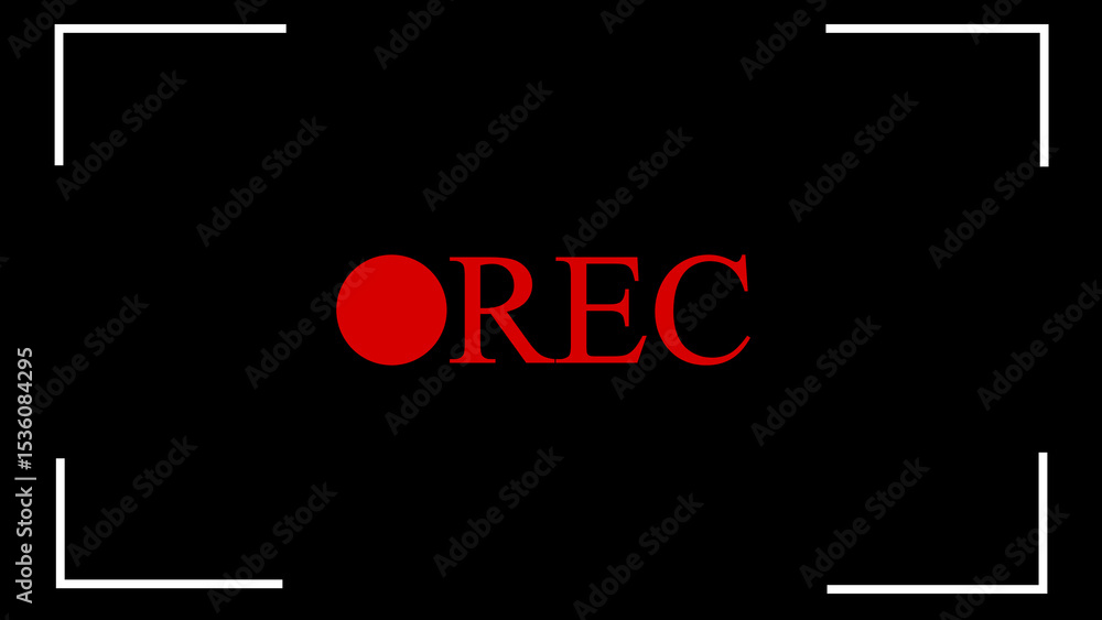 Poster red rec recording symbol on black background with white camera framing corner markings illustrating 