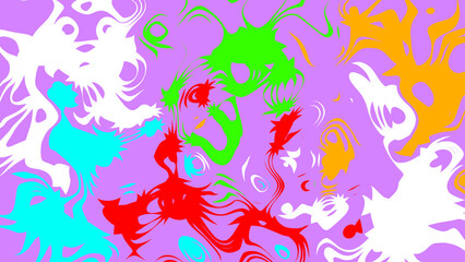 Abstract colorful artistic design with fluid shapes in vibrant hues on a lavender background creates a unique modern artwork