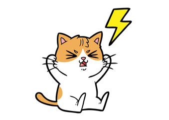 Obraz premium Angry Cartoon Cat Illustration Furious Feline with Electrical Bolt, Upset Kitty Graphic, Vector Art for Design Projects