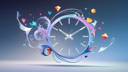 Abstract clock with colorful floral design and geometric shapes