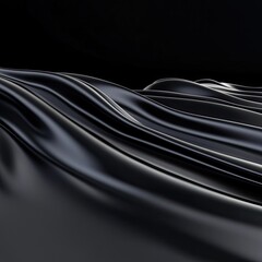 Smooth Black Fabric Waves Flowing in Abstract Textile Art Scene
