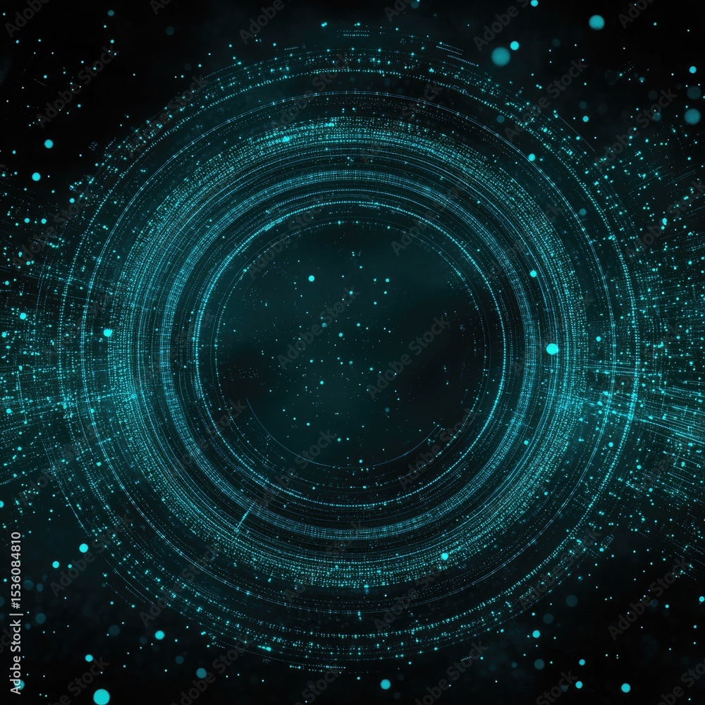 Poster abstract digital background with glowing circles and particles effect