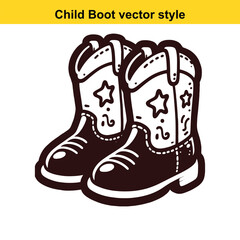 Western Style Child Cowboy Boot Illustration, Classic Kids' Rodeo Footwear in Rustic and Playful Colors

