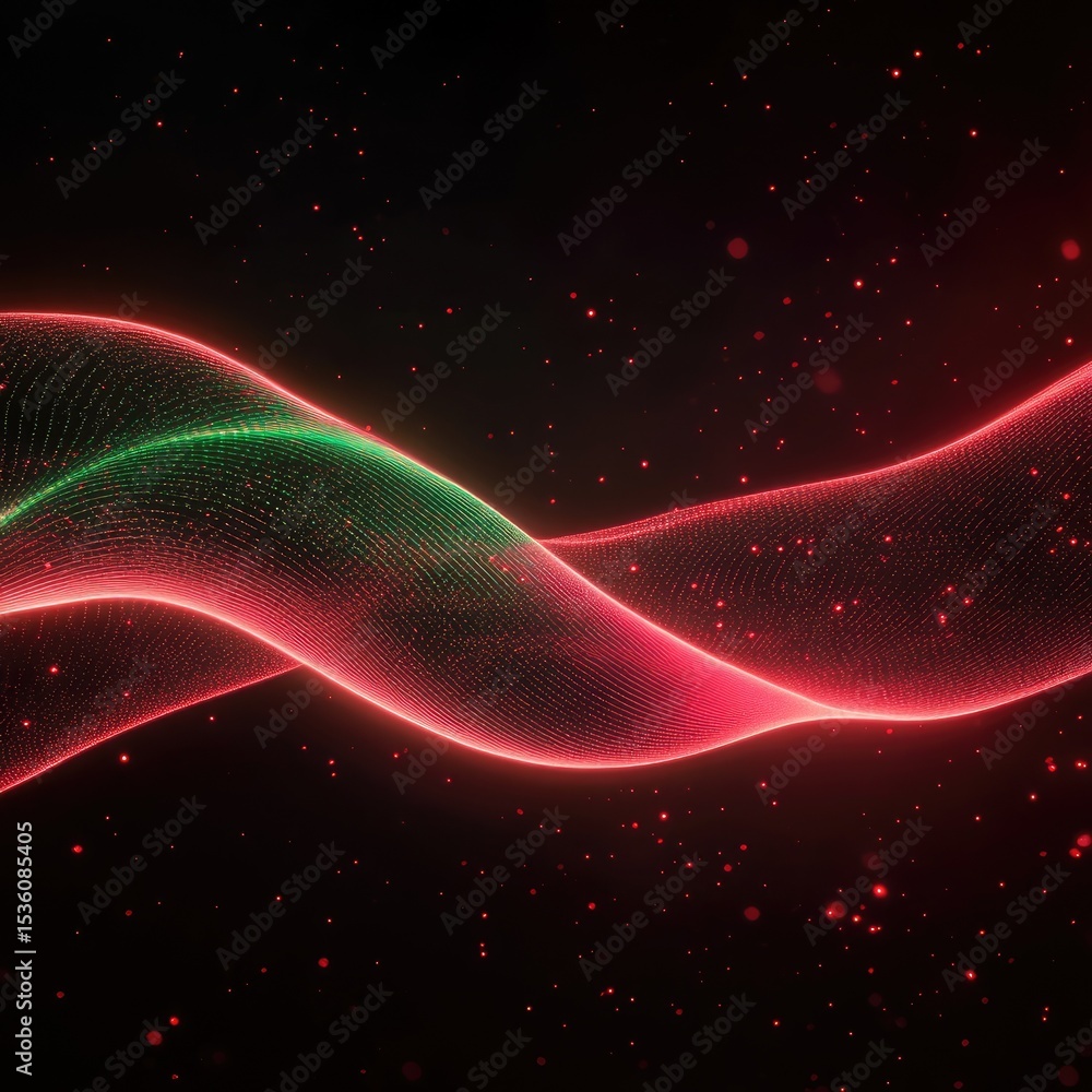 Poster abstract colorful wave background with glowing particles and lines