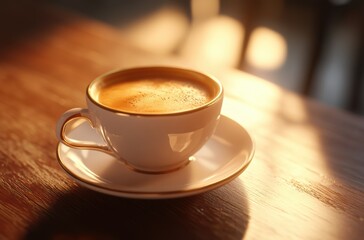 Close-up advertising shot of a freshly brewed espresso in a beautiful cup, rich coffee 