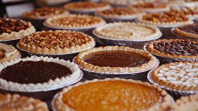 Various pies in metal pans.