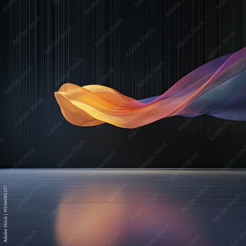 Poster abstract flowing waves in gradient colors against dark background