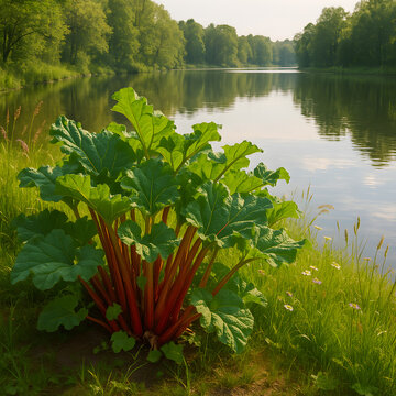 Rubarb next to water