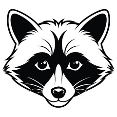 depicts a raccoon face in black and white with defined outlines