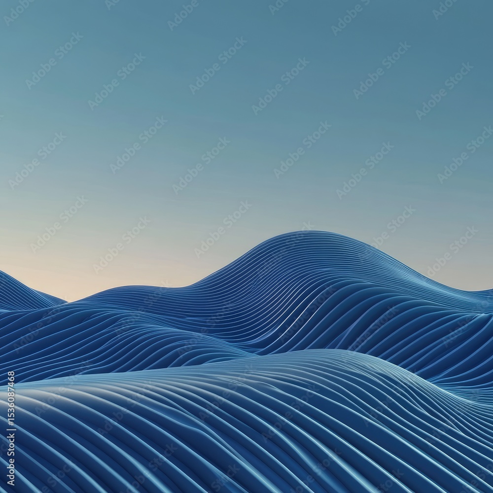 Poster Calm Blue Waves Pattern Under Soft Sky for Abstract Design Use