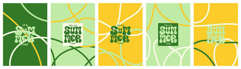 Colorful abstract set of summer wavy lines backgrounds. Modern template with simple wavy line style. Minimal wavy background design for print, cover, poster, card, banner, flyer, social media stock