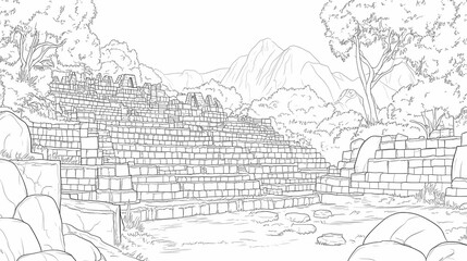 Fototapeta premium Ancient stone structures in a mountainous landscape.