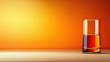 Half-Full Glass of Amber Liquid on Orange Background