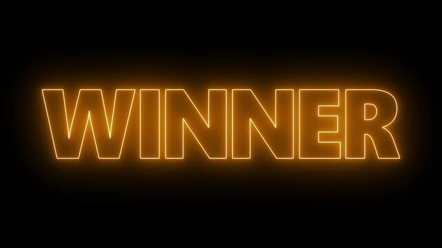 Animated glowing flickering neon inscription winner. neon winner text animation