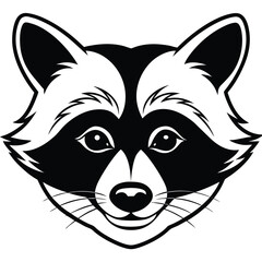A charming raccoon face with alternating black and white fur stares directly forward cheerfully