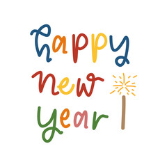 Happy New Year Colorful Greeting with Fireworks