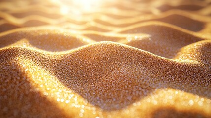 Close-up of golden, textured sand dunes. Sunlit, detailed surface