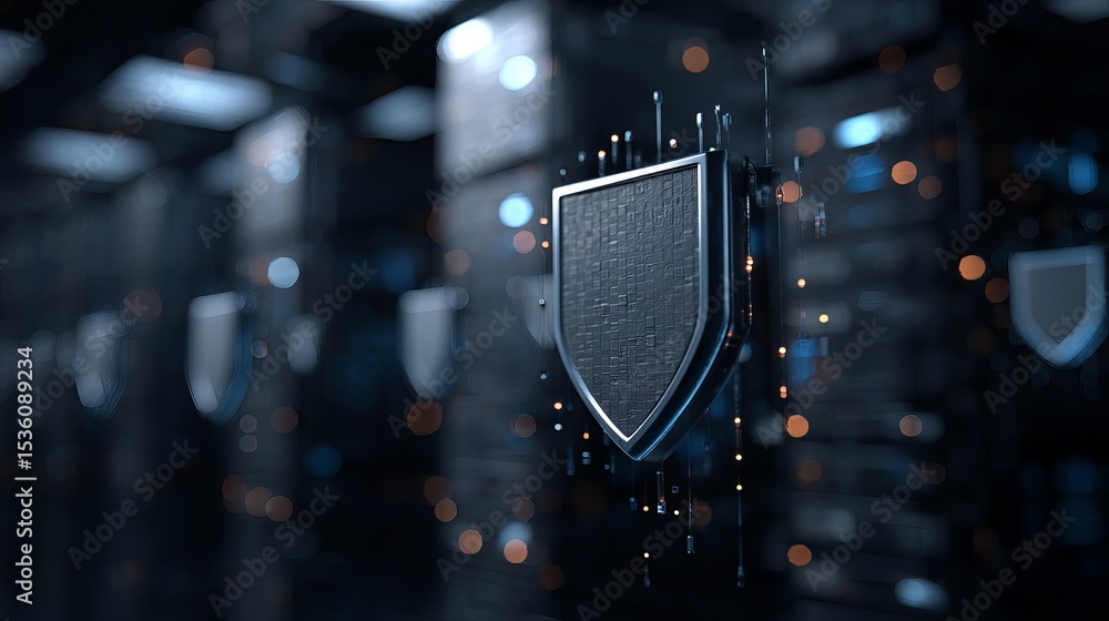 Poster cybersecurity digital shield protection network server data security safeguard privacy technology sy