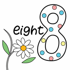 Naklejka premium Learn Number Eight Colorful Printable Flashcard for Kids Featuring a Daisy