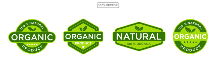 Set of eco friendly icons. Ecologic food stamps. Organic natural food labels illustration