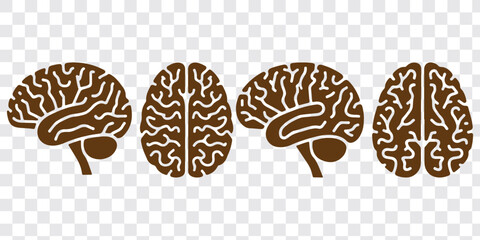 set of brains silhouette vector on transparent background