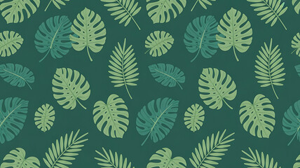 Tropical Leaf Pattern: Lush Green Monstera and Palm Design