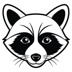 A monochrome raccoon face shows its detailed expression in a bold, symmetrical style