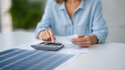 Fototapeta premium Environmental business analyst calculating sustainable energy project finances