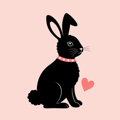 Osterhase Hase Silhoette sitzend mit Herz und Schlappohr 