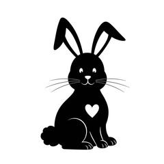Osterhase Hase Silhoette sitzend mit Herz und Schlappohr 
